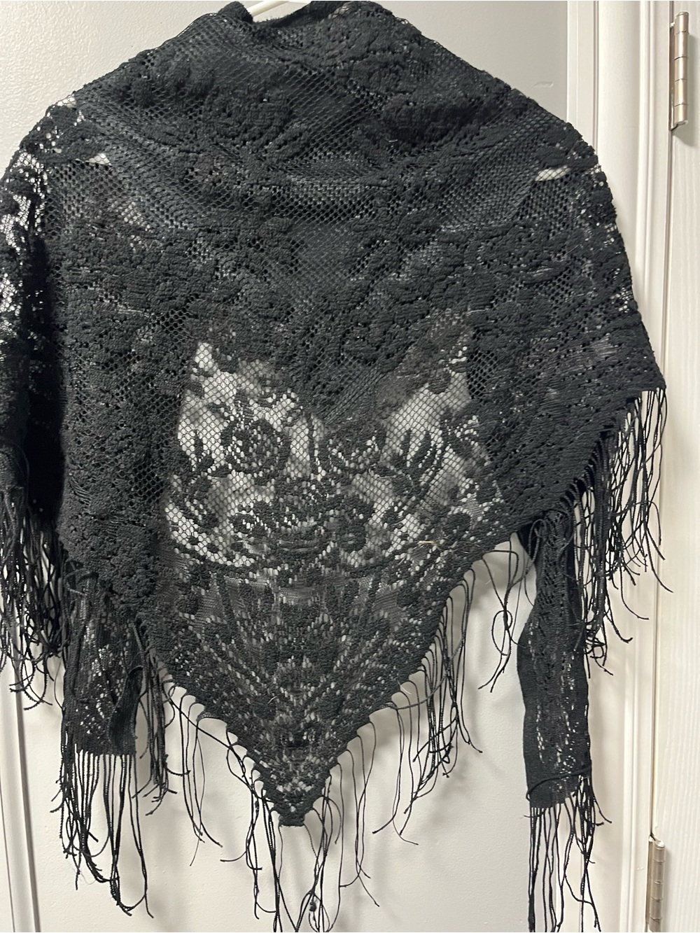 Black Lace Fringe Shawl - Women Accessories